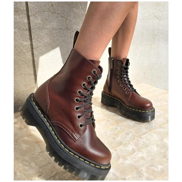 Dr. Martens Shoes - Dr. Martens JADON PLATFORM Combat Boots DARK BROWN Smooth LEATHER Womens US 8